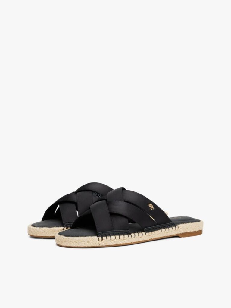 Black Satin Espadrille Mules  Women