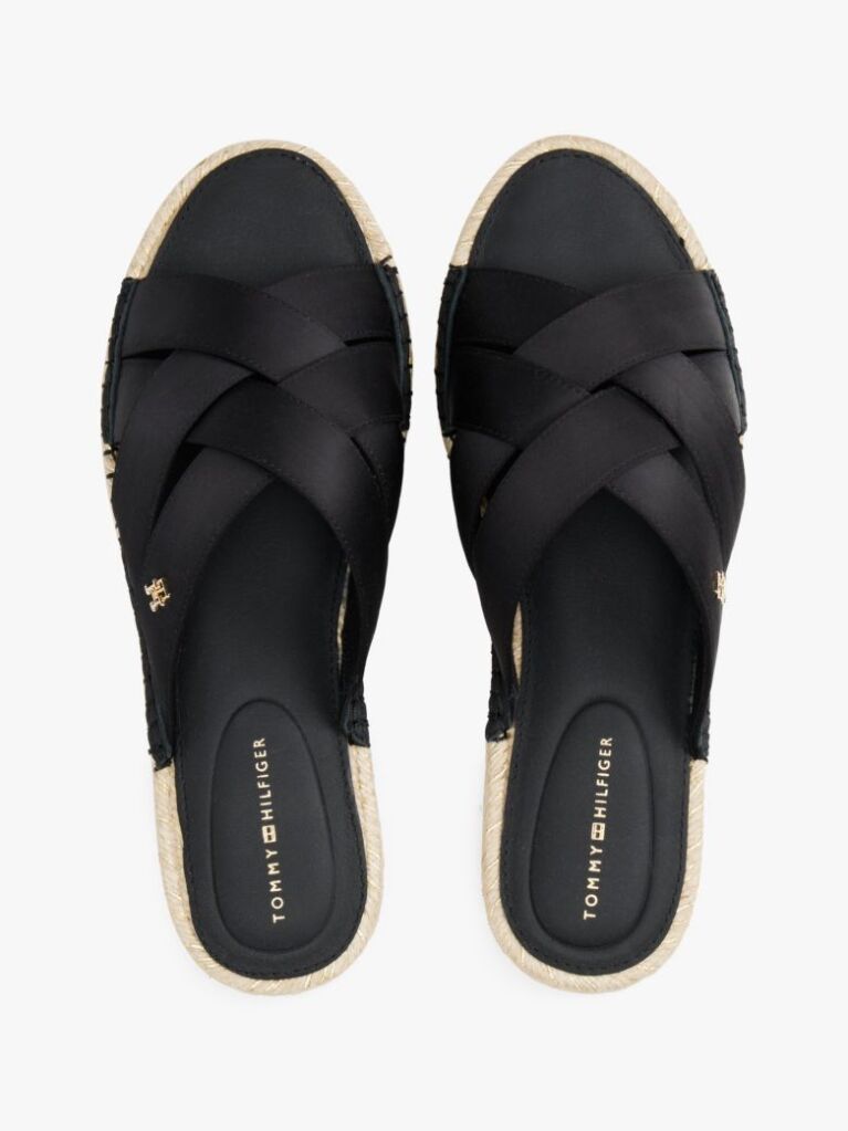 Black Satin Espadrille Mules  Women