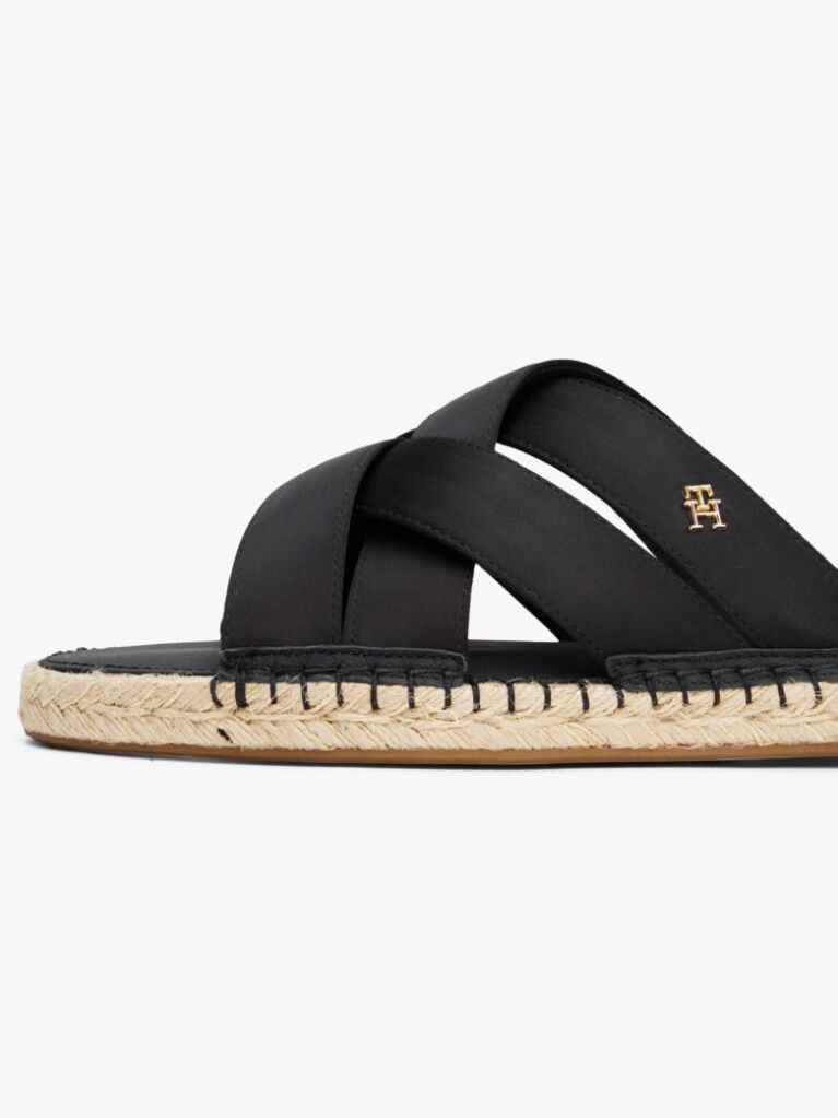 Black Satin Espadrille Mules  Women