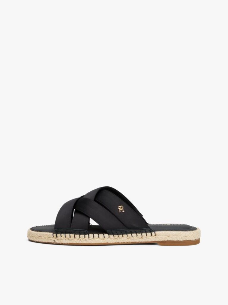 Black Satin Espadrille Mules  Women