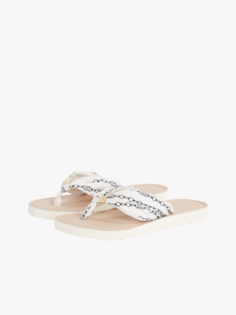 White Elevated Monogram Plaque Flip-Flops  Women