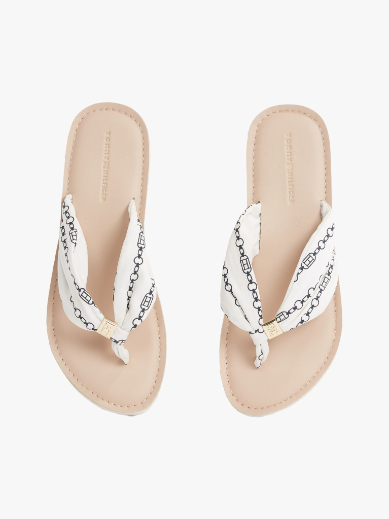 White Elevated Monogram Plaque Flip-Flops  Women
