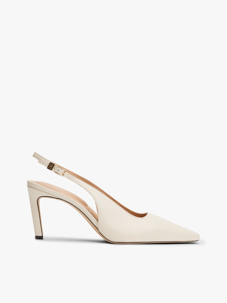 Beige Leather Pointed Toe Slingback Heels  Women