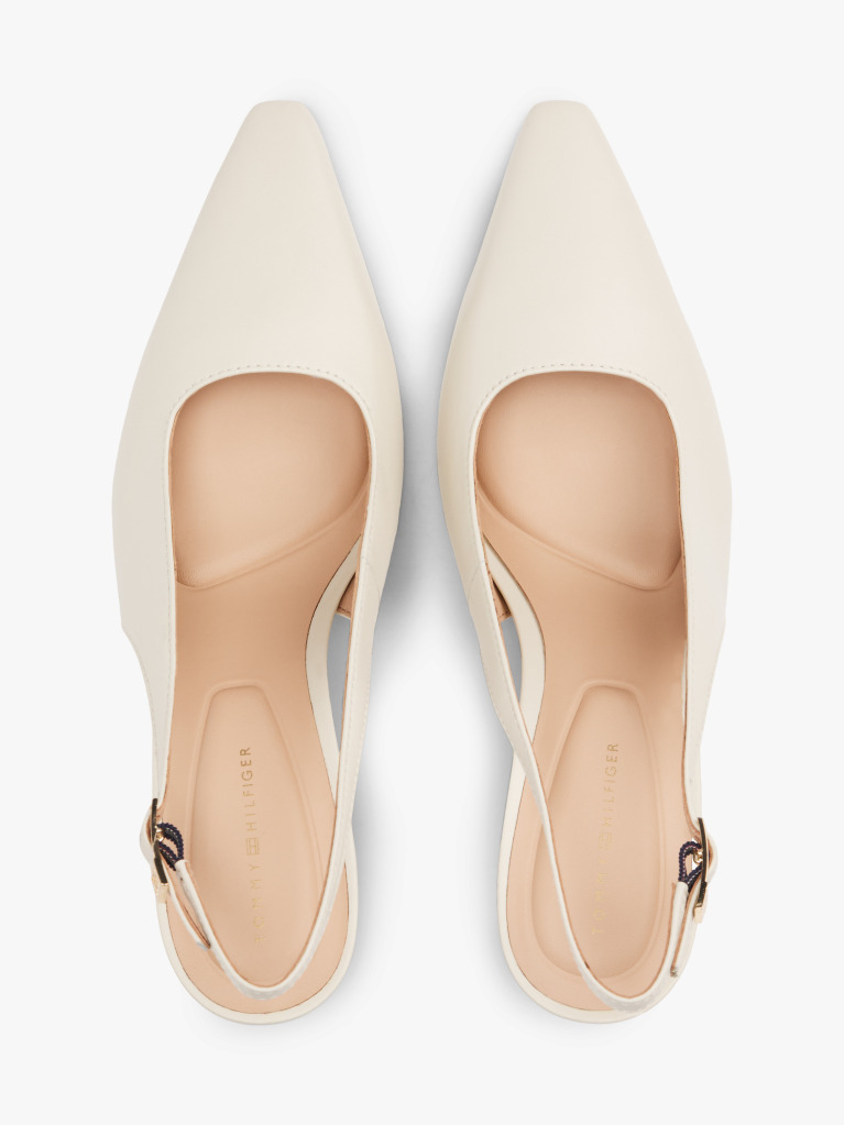 Beige Leather Pointed Toe Slingback Heels  Women