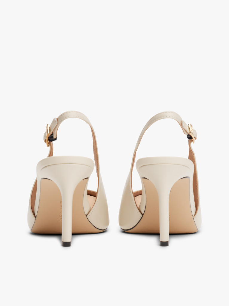 Beige Leather Pointed Toe Slingback Heels  Women