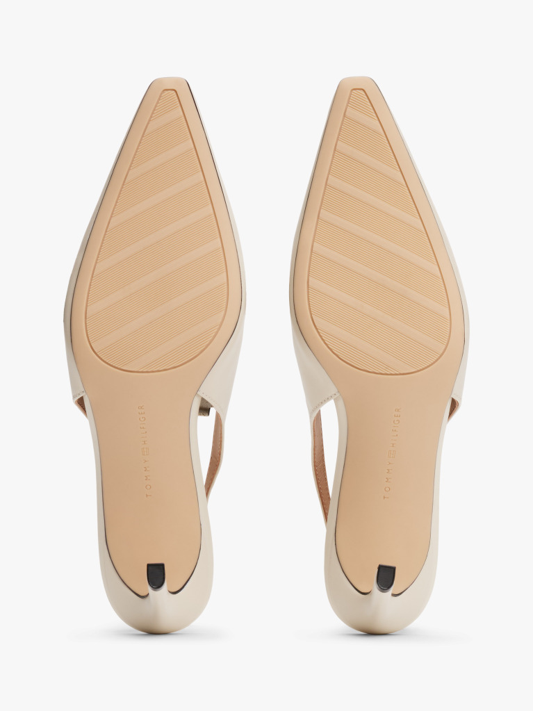 Beige Leather Pointed Toe Slingback Heels  Women