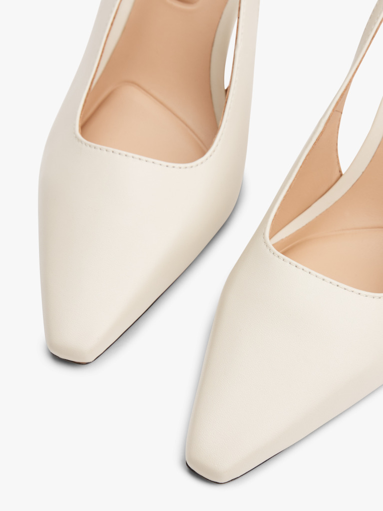 Beige Leather Pointed Toe Slingback Heels  Women