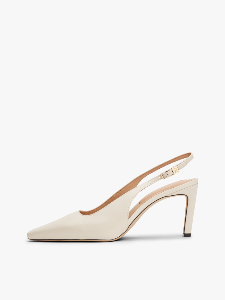Beige Leather Pointed Toe Slingback Heels  Women