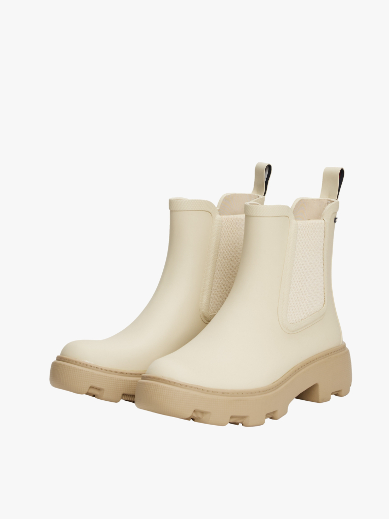 Beige Rubberised Flag Cleat Rain Boots  Women