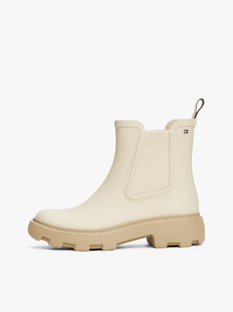Beige Rubberised Flag Cleat Rain Boots  Women
