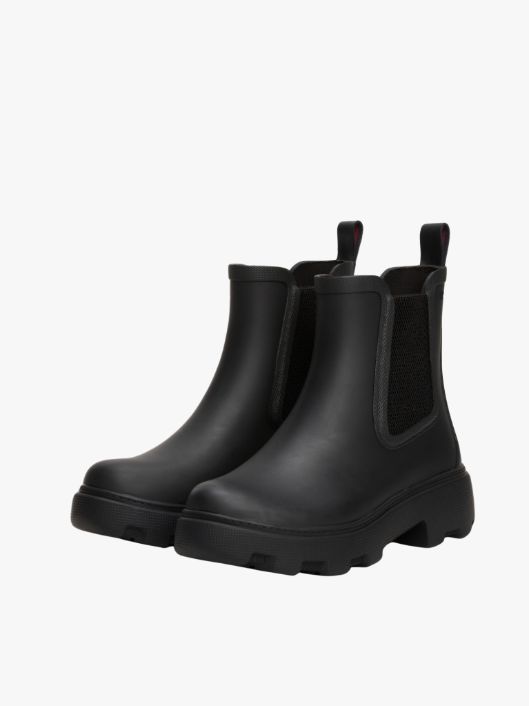 Black Rubberised Flag Cleat Rain Boots  Women
