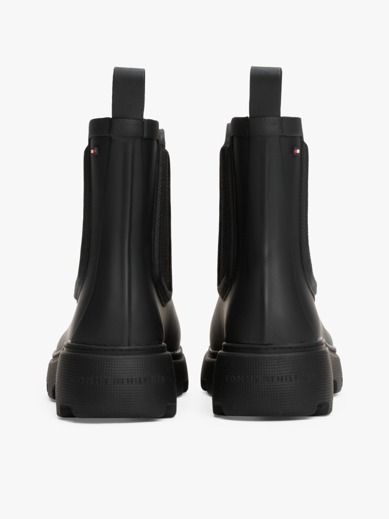 Black Rubberised Flag Cleat Rain Boots  Women