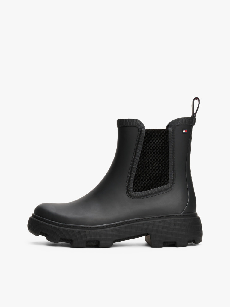 Black Rubberised Flag Cleat Rain Boots  Women