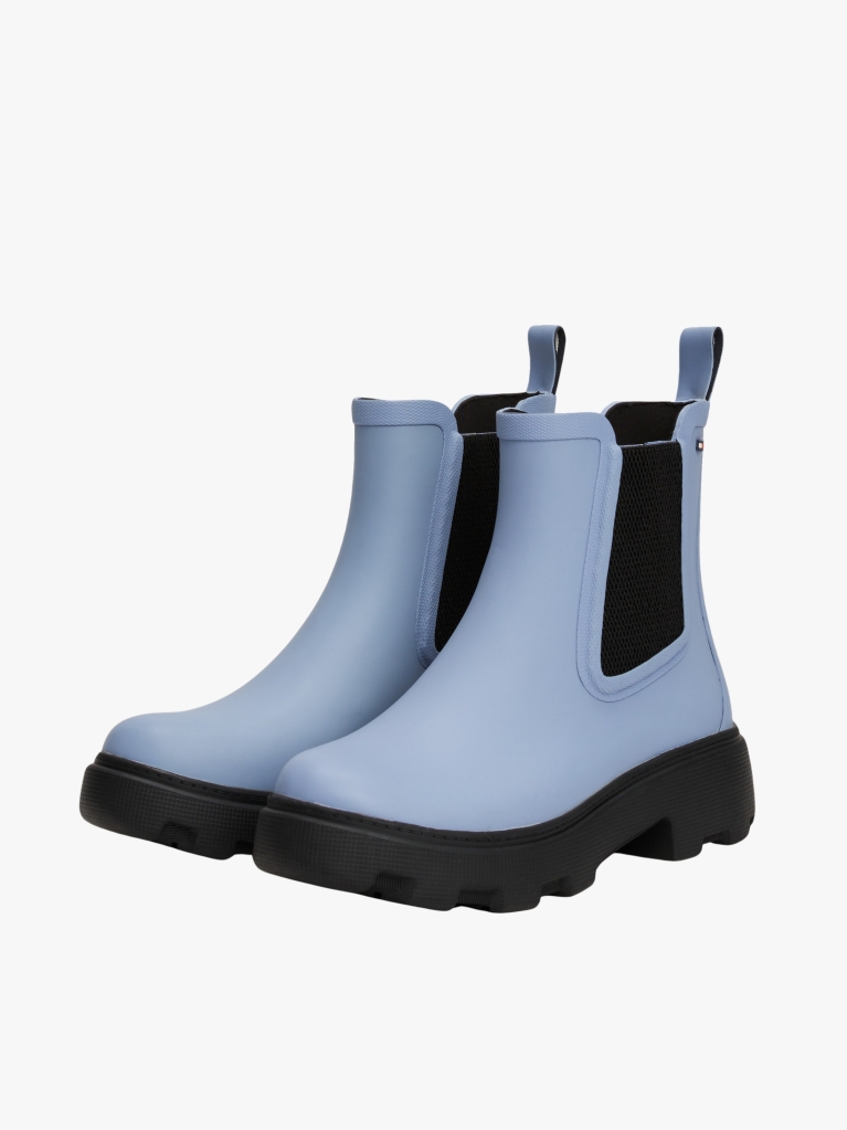 Blue Rubberised Flag Cleat Rain Boots  Women