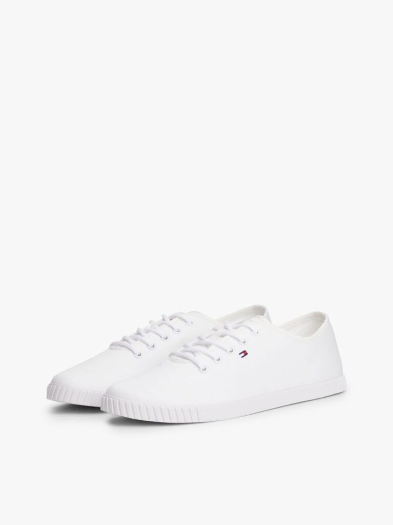 White Canvas Flag Embroidery Trainers  Women