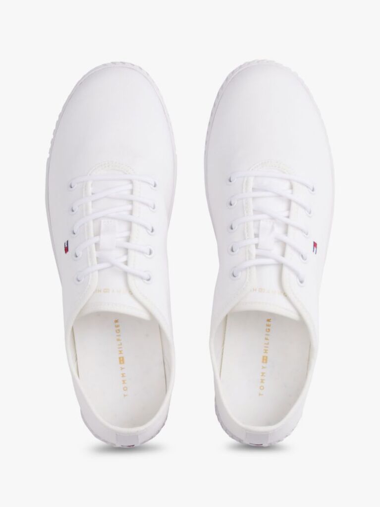 White Canvas Flag Embroidery Trainers  Women
