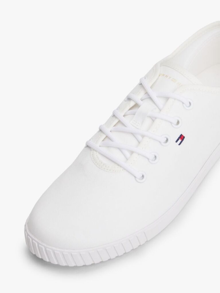 White Canvas Flag Embroidery Trainers  Women