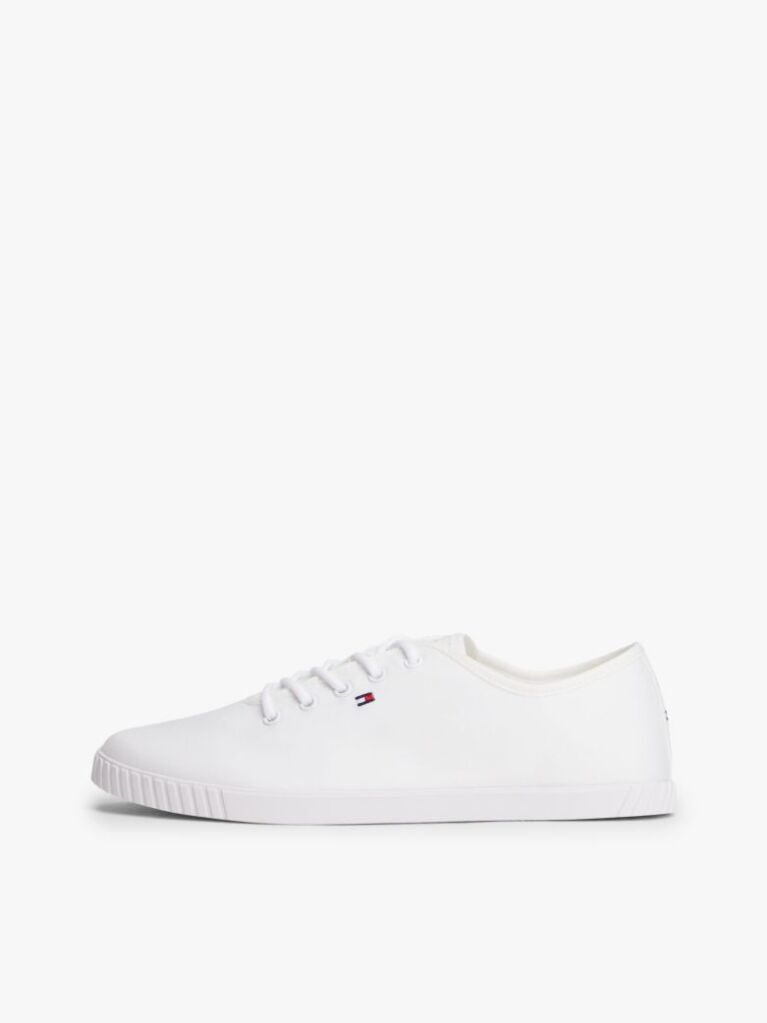 White Canvas Flag Embroidery Trainers  Women