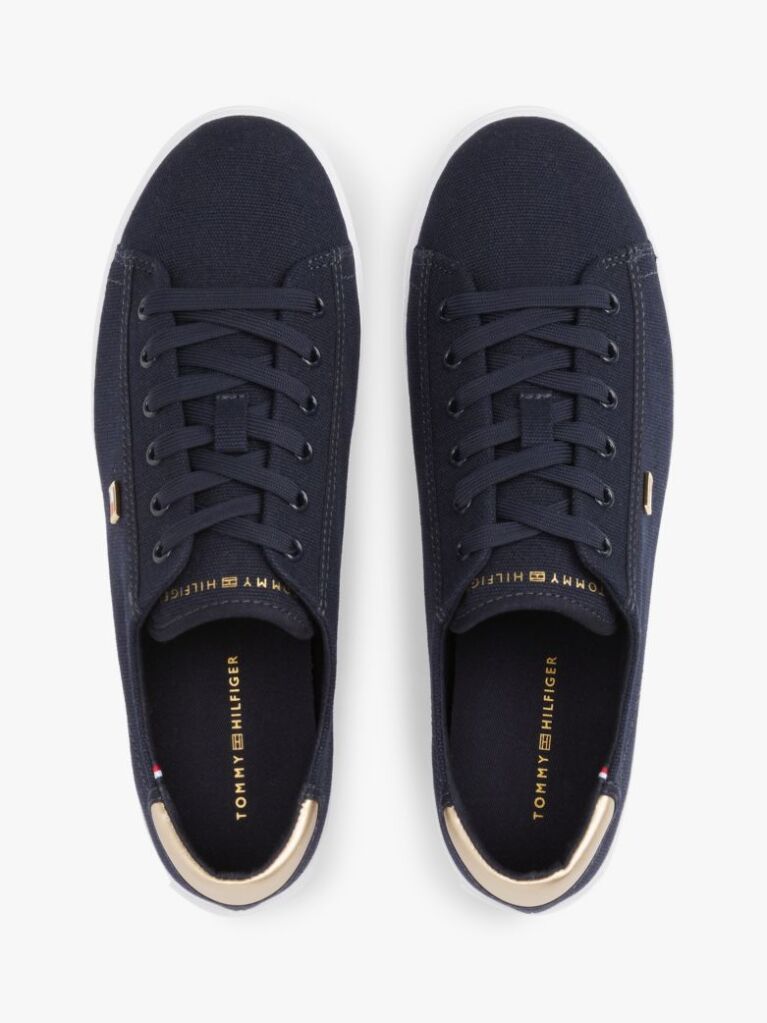 Blue Canvas Metallic Heel Trainers  Women