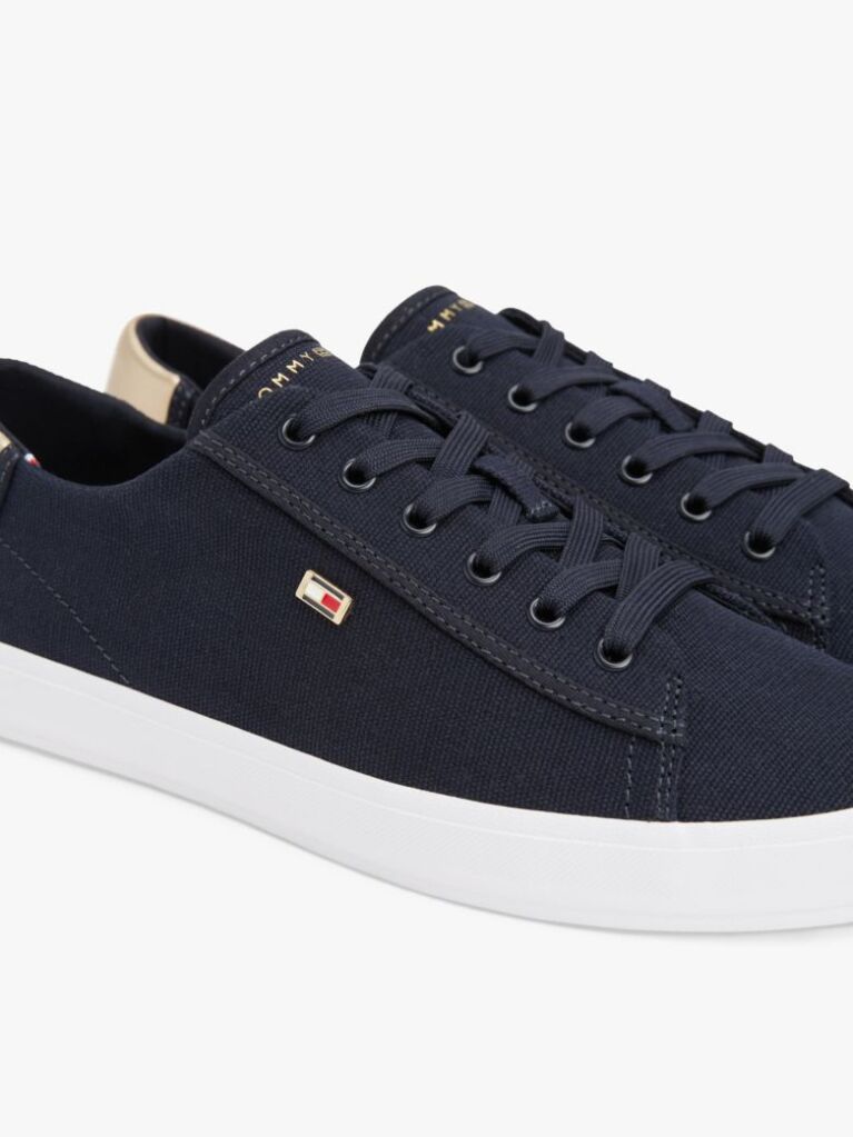 Blue Canvas Metallic Heel Trainers  Women