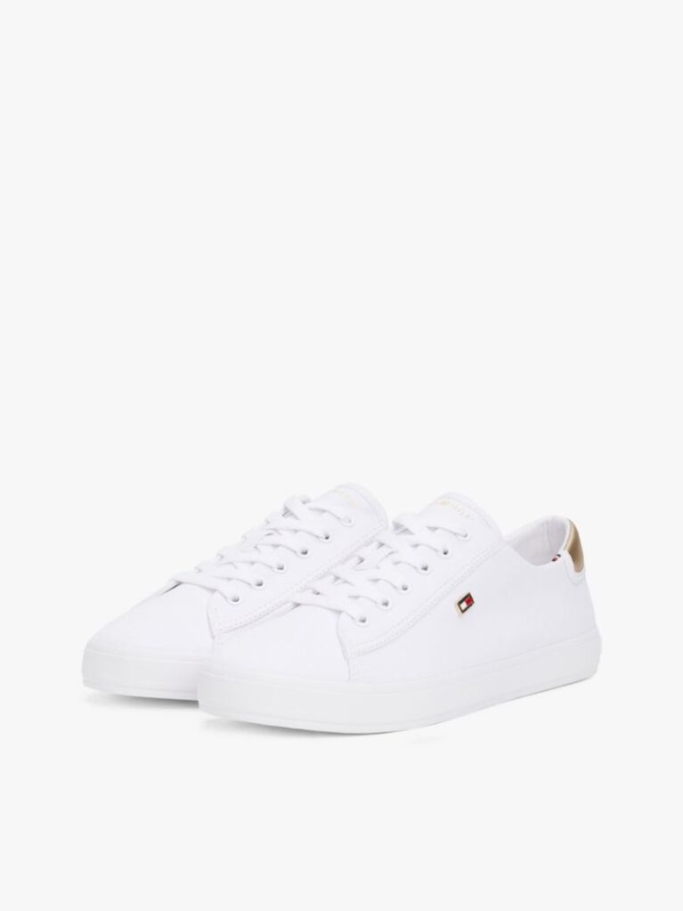 White Canvas Metallic Heel Trainers  Women