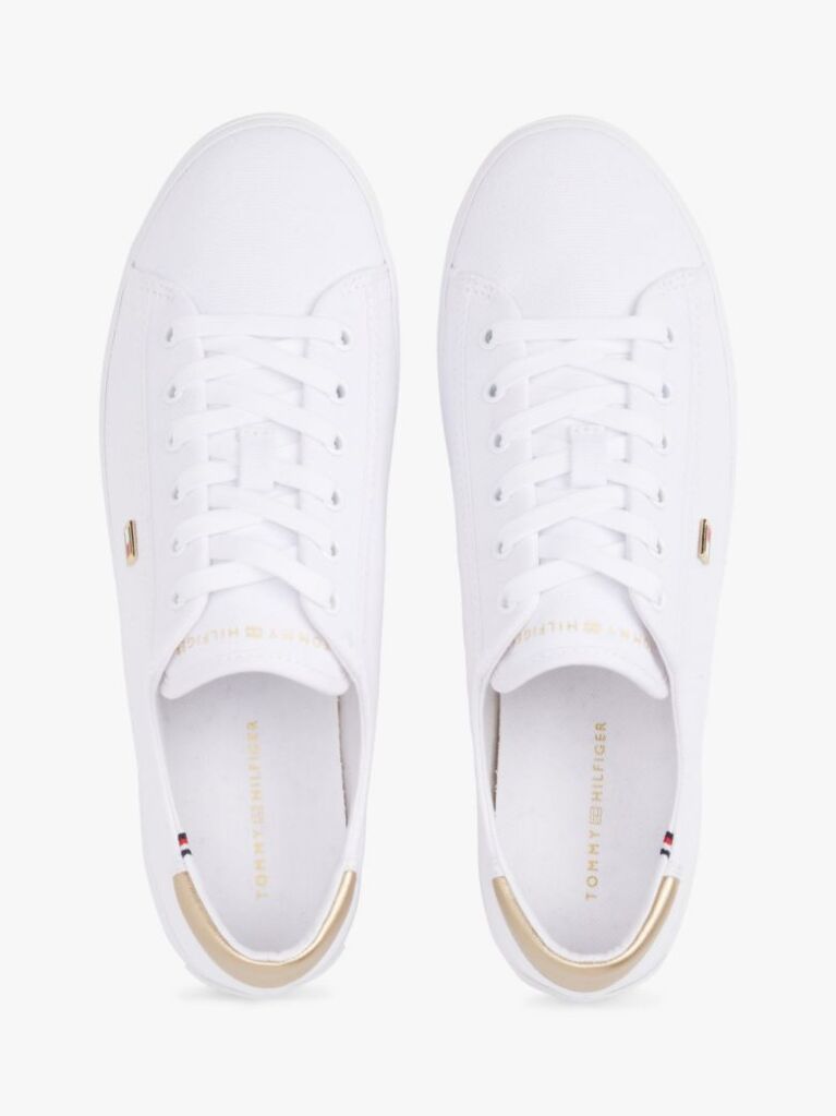 White Canvas Metallic Heel Trainers  Women