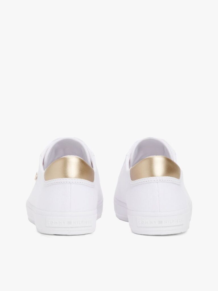 White Canvas Metallic Heel Trainers  Women