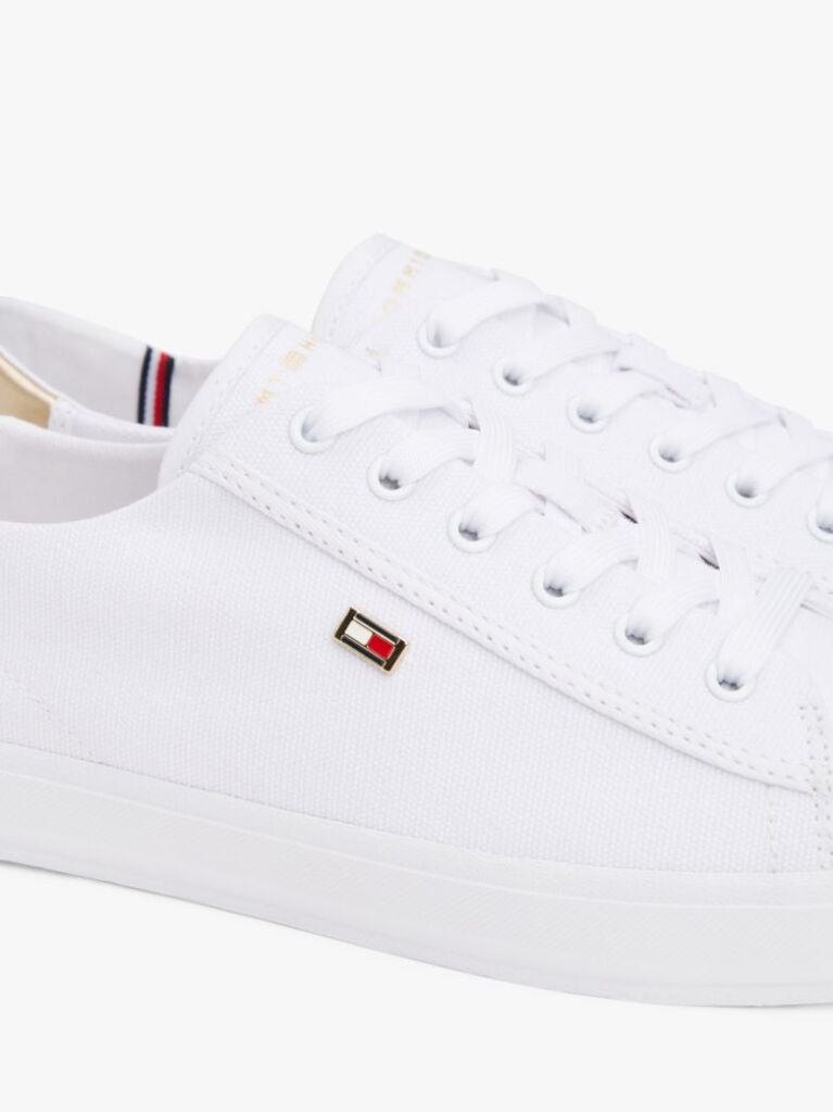 White Canvas Metallic Heel Trainers  Women