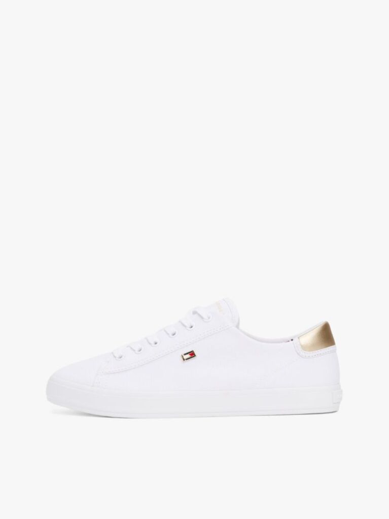 White Canvas Metallic Heel Trainers  Women