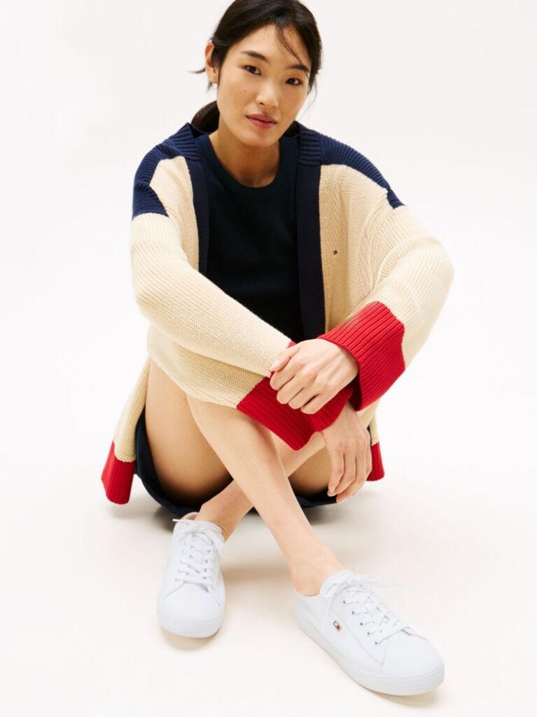 White Canvas Metallic Heel Trainers  Women