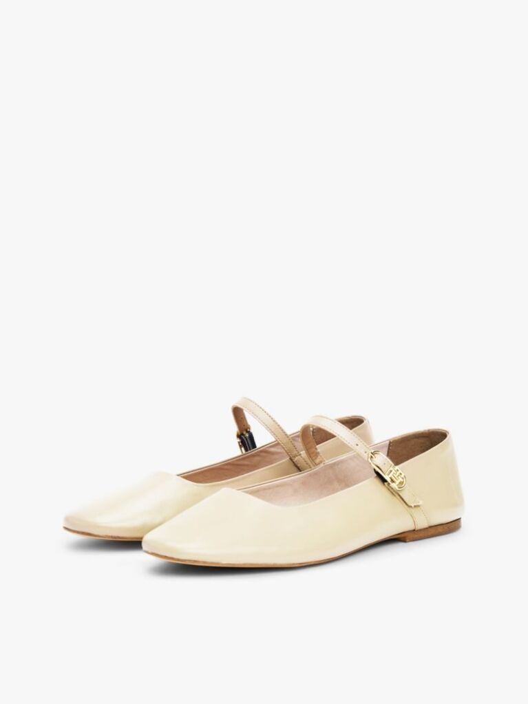 Beige Leather Mary Jane Ballerinas  Women