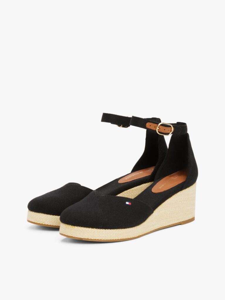 Black Canvas Espadrille Wedge Sandals  Women