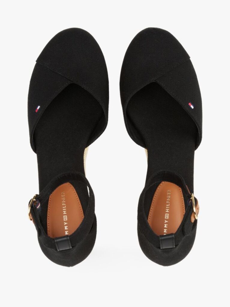 Black Canvas Espadrille Wedge Sandals  Women