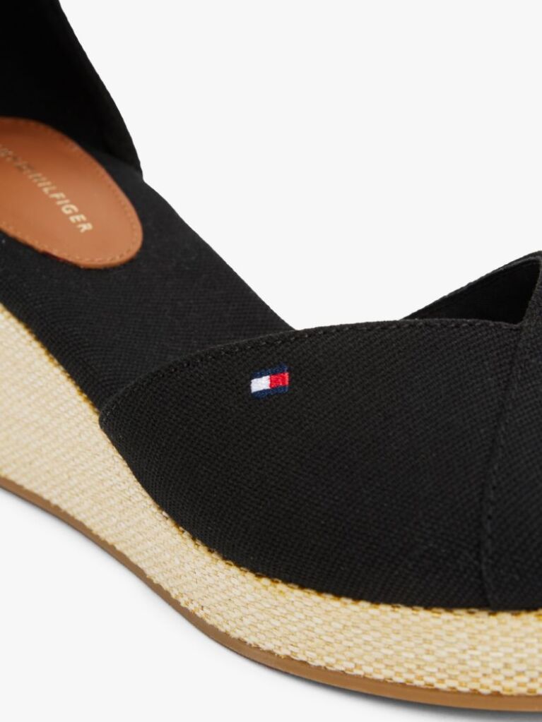 Black Canvas Espadrille Wedge Sandals  Women