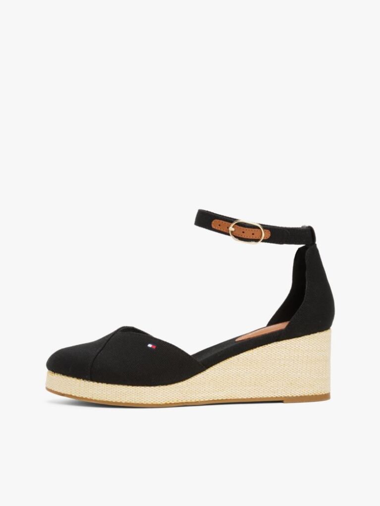 Black Canvas Espadrille Wedge Sandals  Women