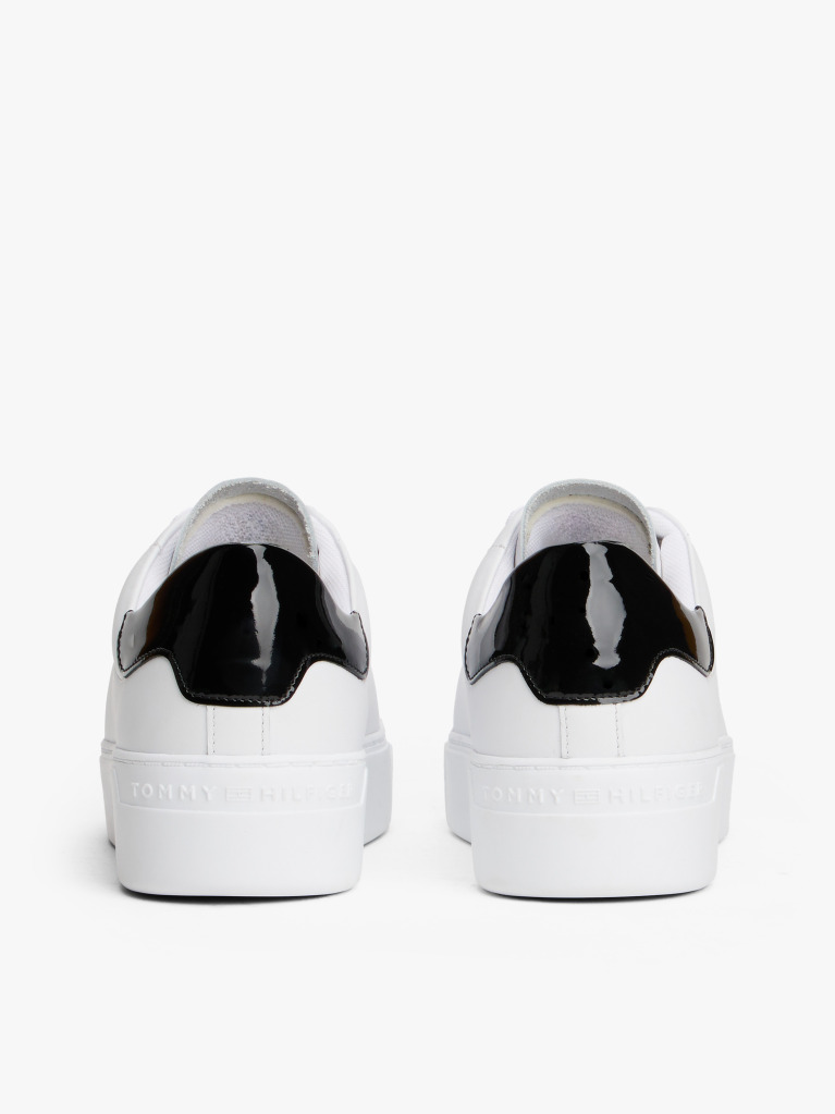 White Leather Contrast Heel Platform Trainers  Women