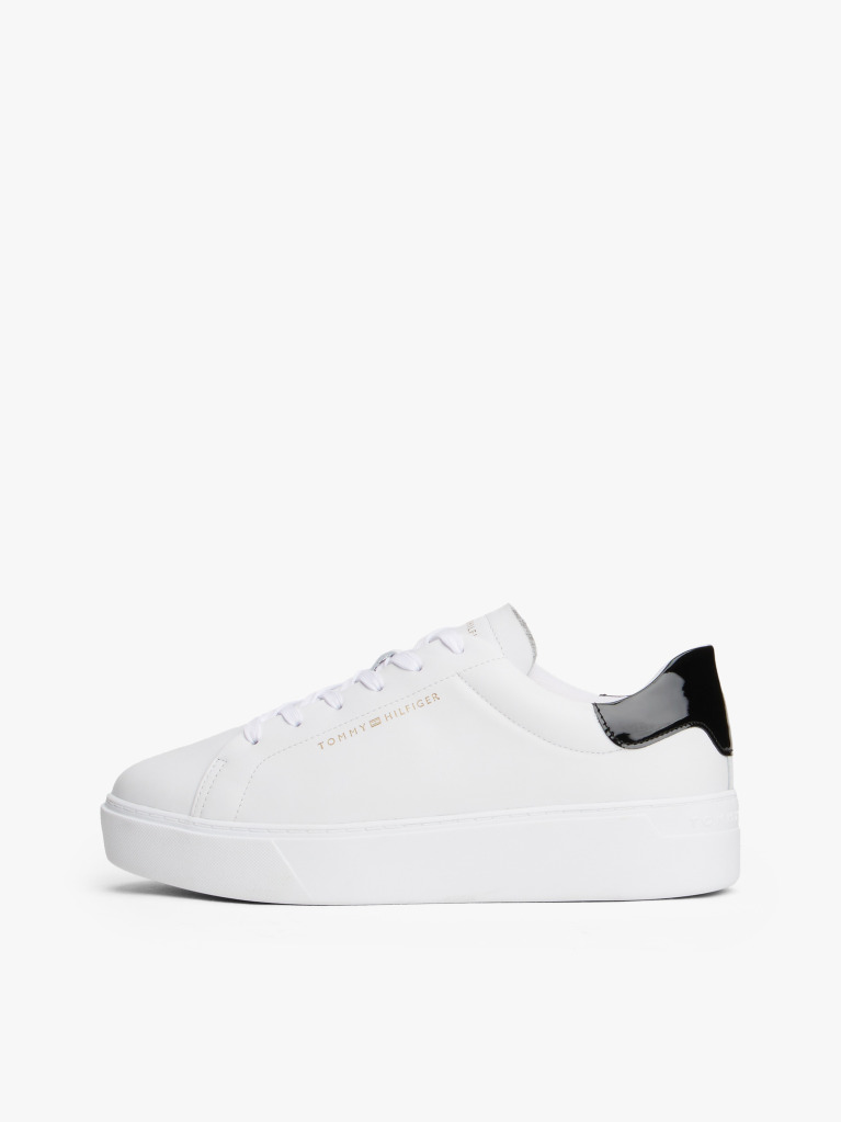 White Leather Contrast Heel Platform Trainers  Women