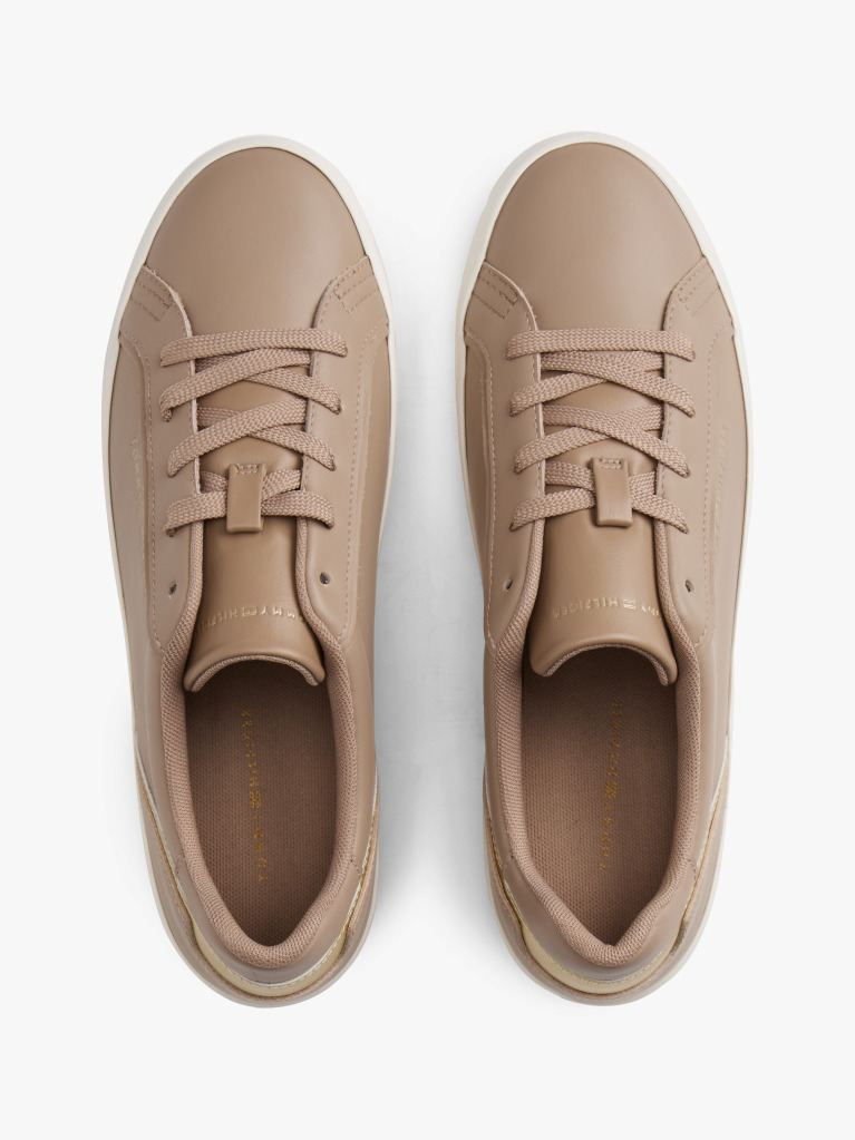 Beige Leather Chunky Sole Trainers  Women