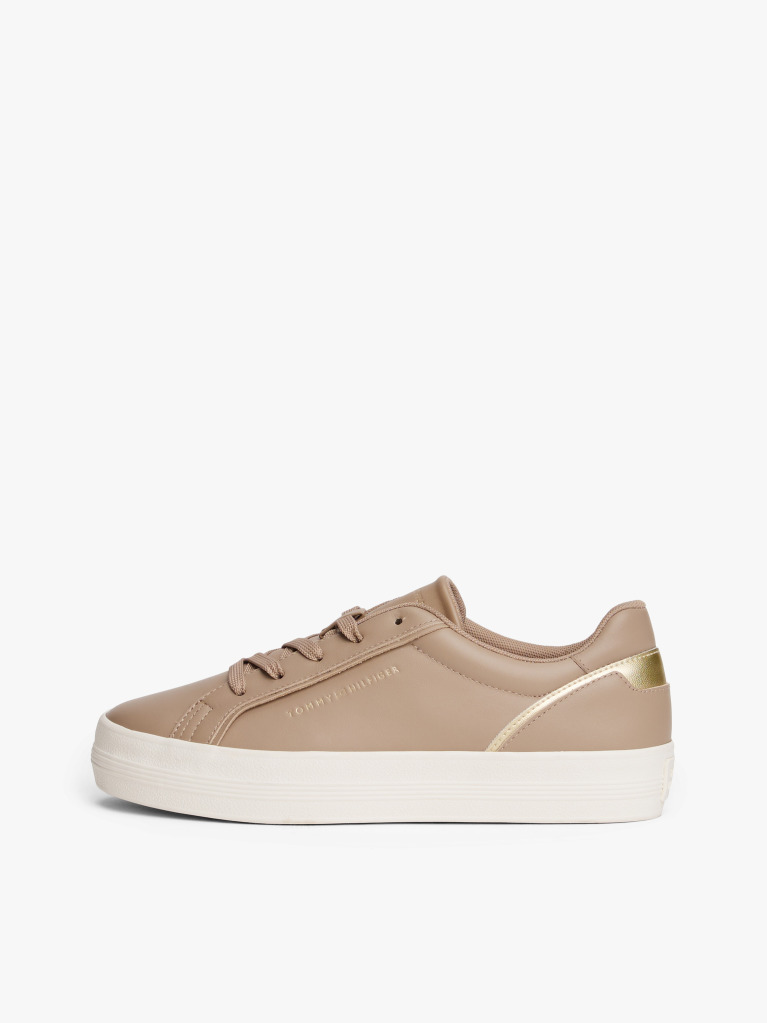Beige Leather Chunky Sole Trainers  Women