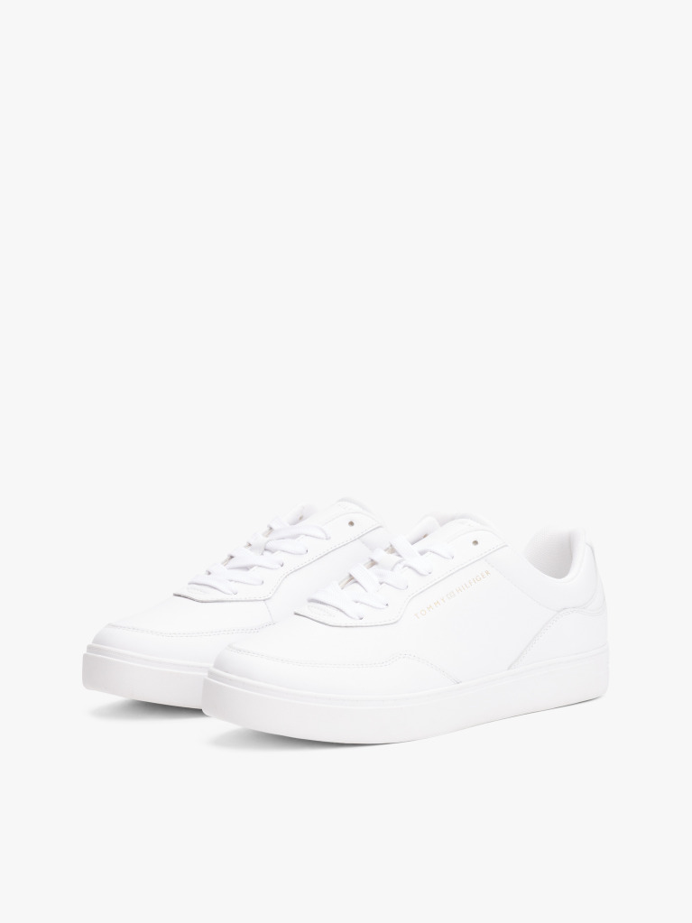 White Leather Embossed Cupsole Trainers  Women