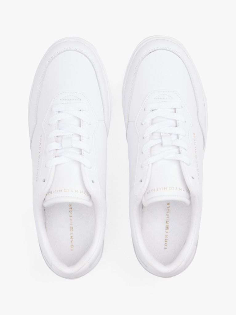 White Leather Embossed Cupsole Trainers  Women