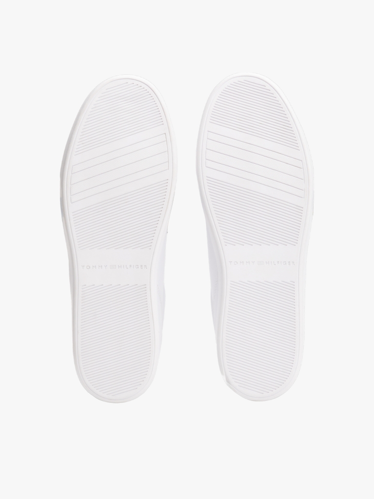 White Leather Embossed Cupsole Trainers  Women