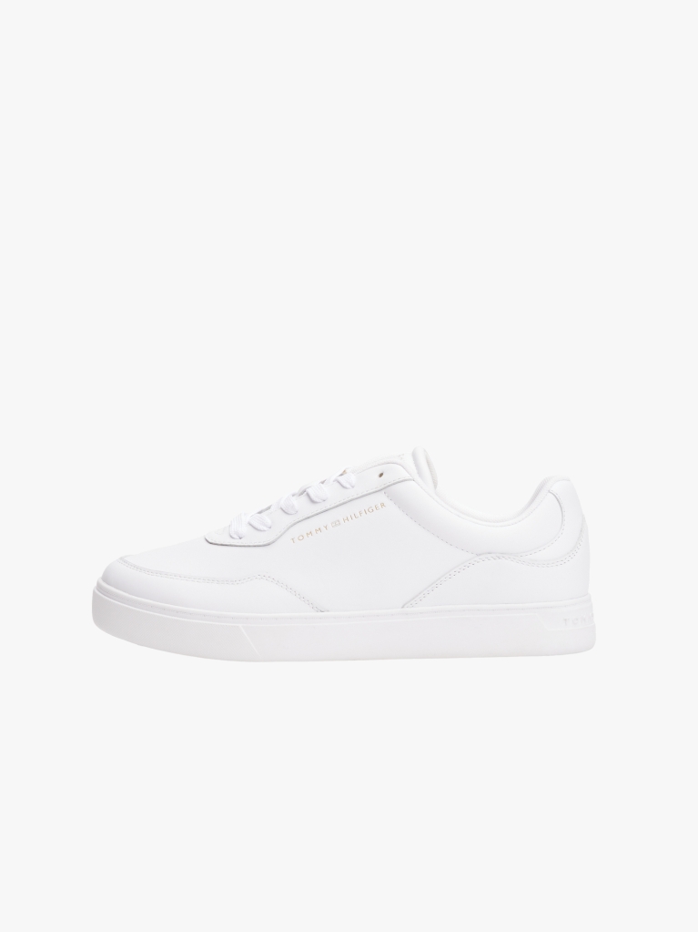 White Leather Embossed Cupsole Trainers  Women