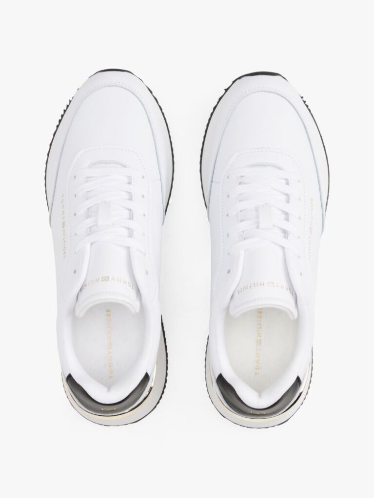 White Leather Gold-Tone Trim Fine Cleat Trainers  Women