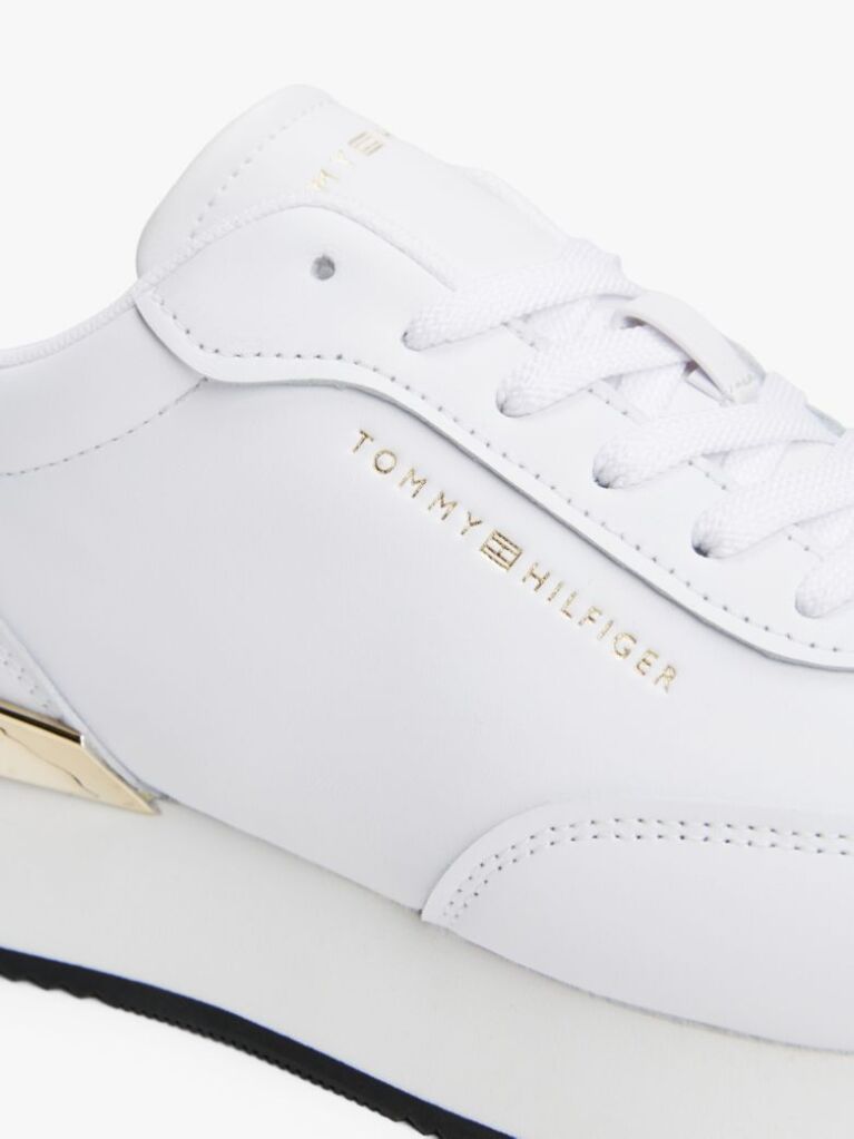 White Leather Gold-Tone Trim Fine Cleat Trainers  Women