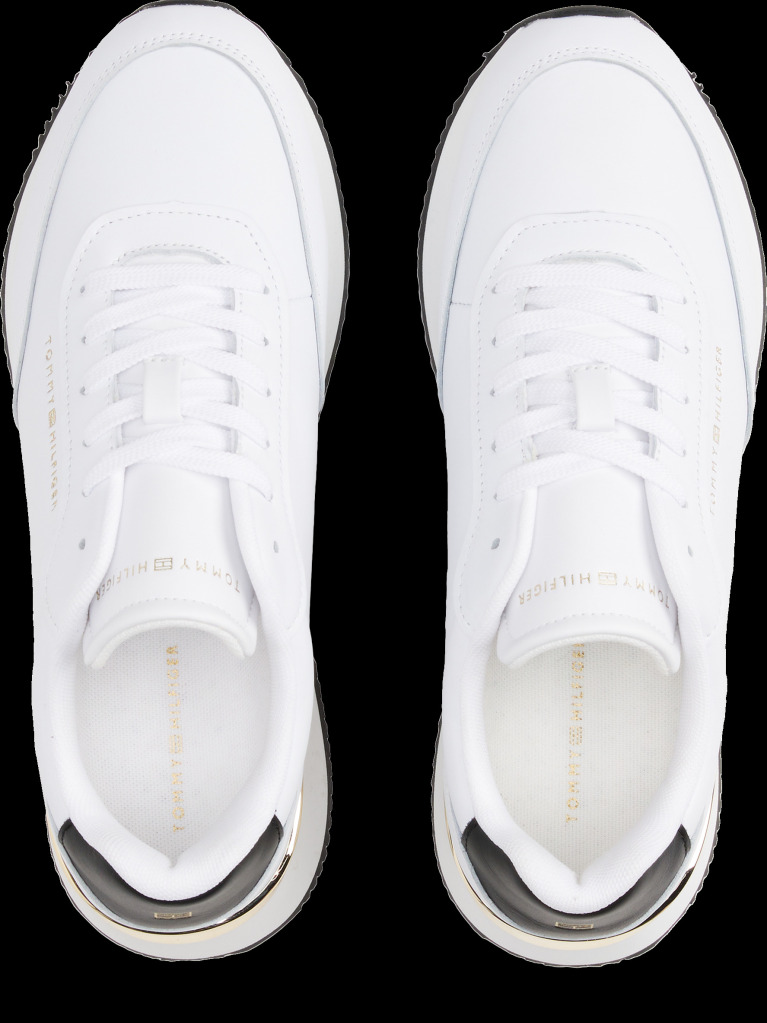 White Leather Gold-Tone Trim Fine Cleat Trainers  Women