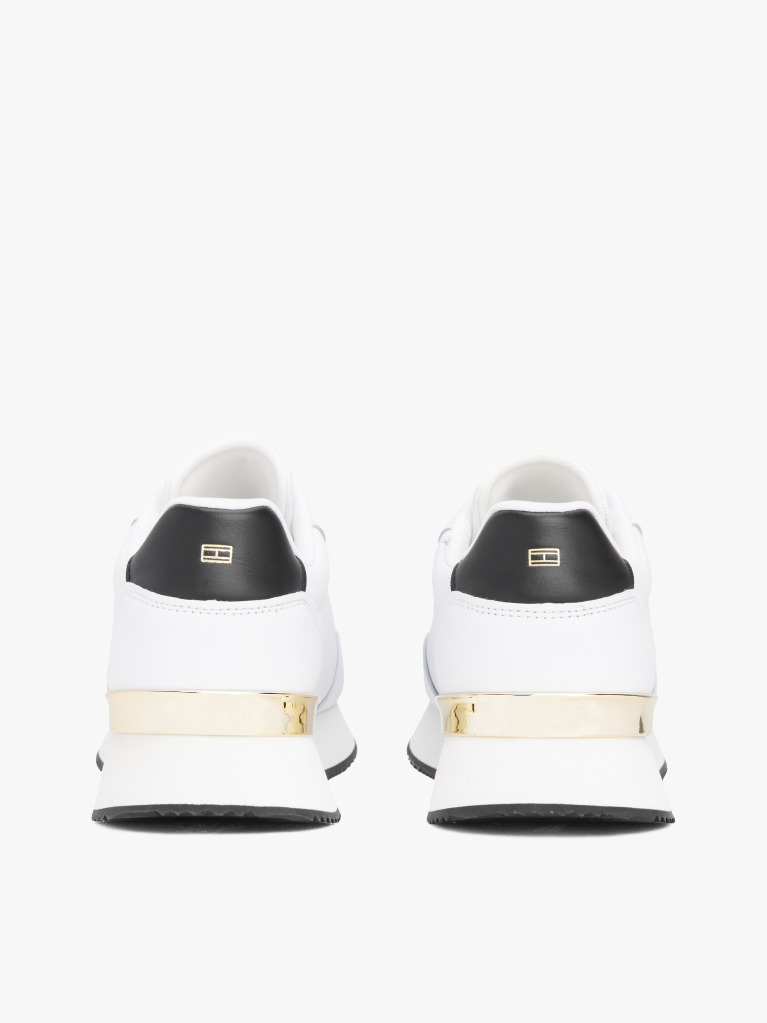 White Leather Gold-Tone Trim Fine Cleat Trainers  Women