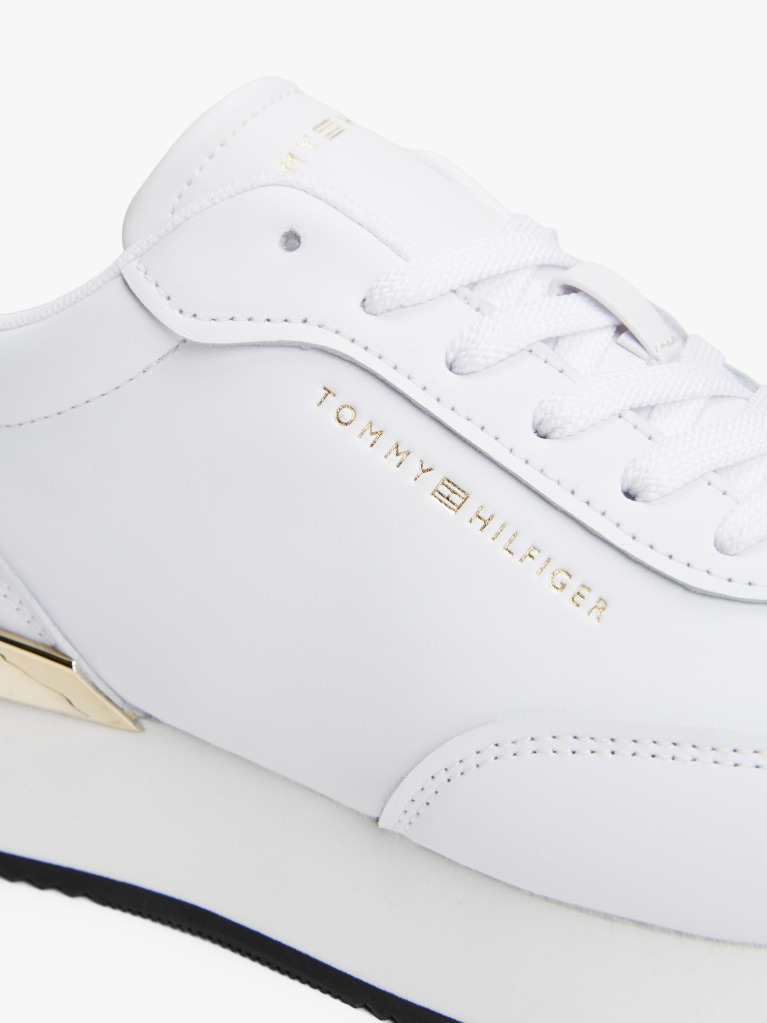 White Leather Gold-Tone Trim Fine Cleat Trainers  Women