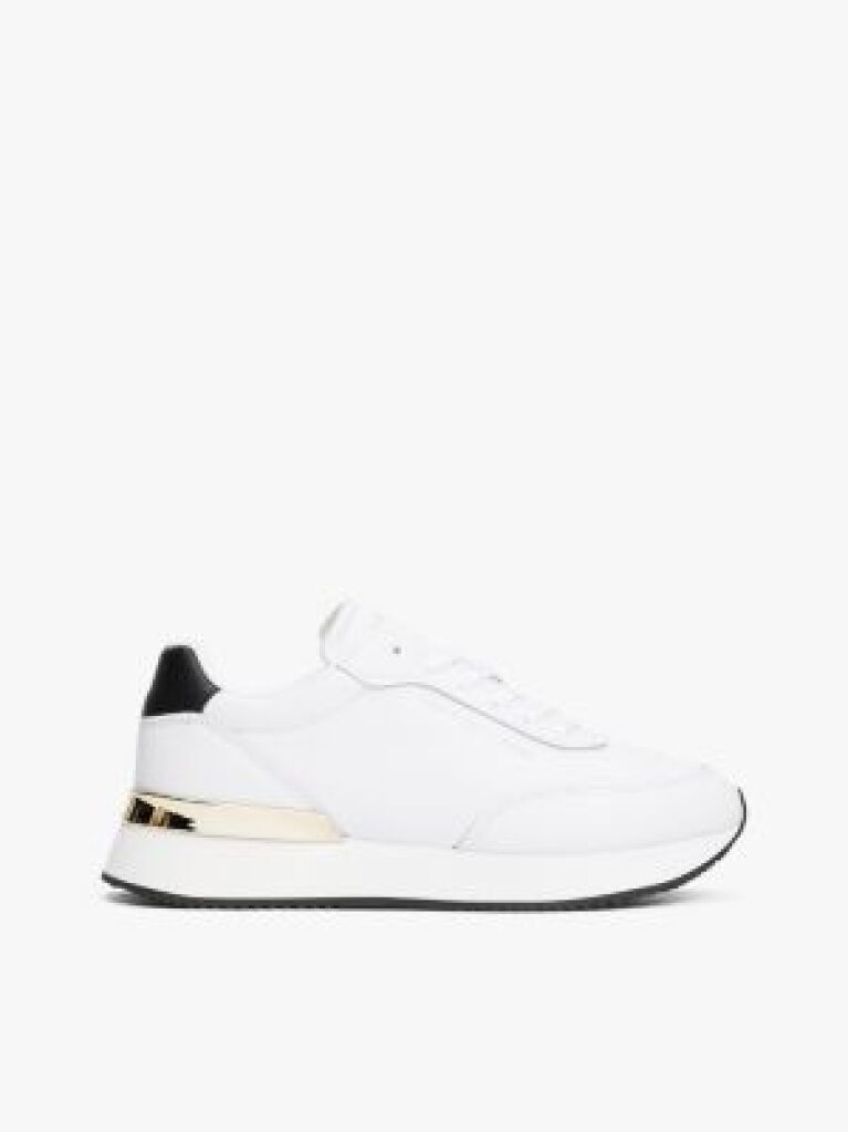 White Leather Gold-Tone Trim Fine Cleat Trainers  Women