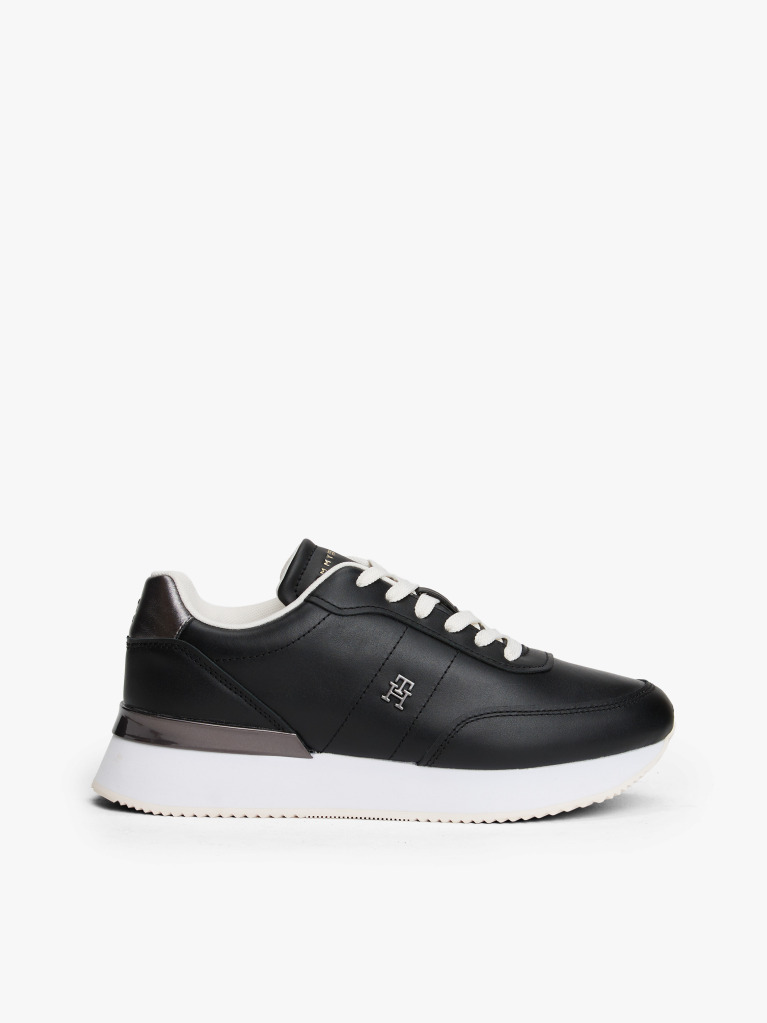 Black Leather Gold-Tone Trim Fine Cleat Trainers  Women